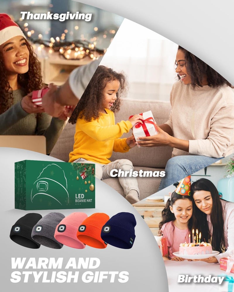 MOXTOYU Bluetooth Beanie with Light, USB Rechargeable LED Headlamp Winter Hat, Christmas Stocking Stuffers Gifts for Men Women - Image 2